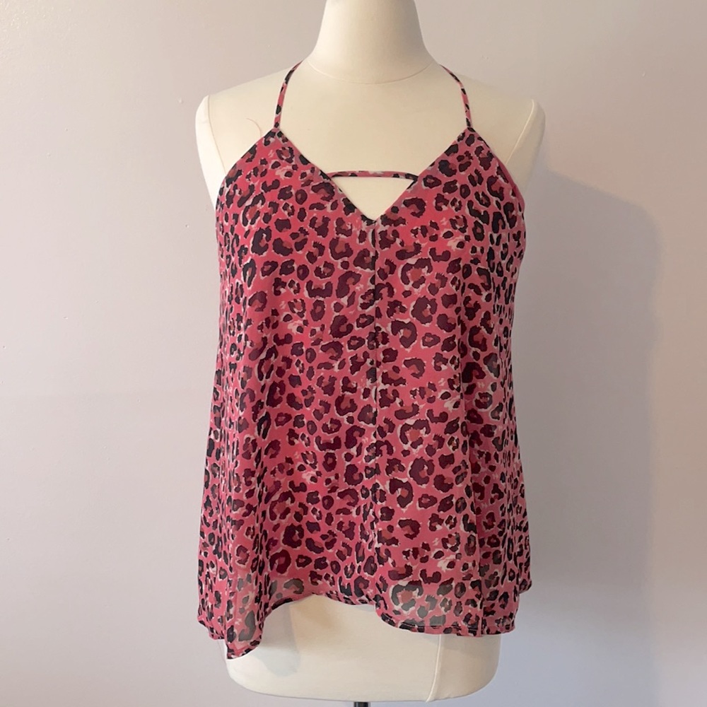 Pink leopard print spaghetti strap top